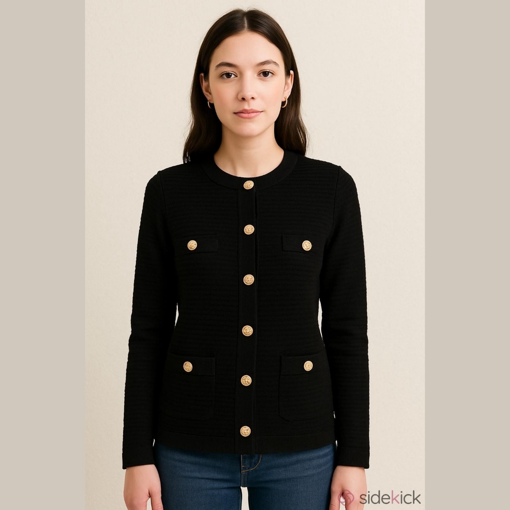 Women's Karl Lagerfeld Paris Black Cardigan with Gold Buttons, Size S NWT